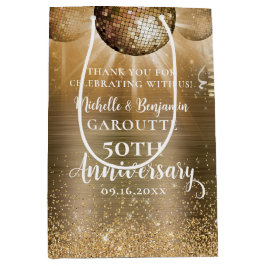 Sacola Para Presentes Média Aniversário de Casamento do Dourado Glam Disco Bal