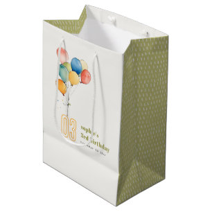Sacola Para Presentes Média Aniversário de criança amarelo colorido dos balões