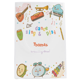 Sacola Para Presentes Média Aniversário de criança de dança e jogo