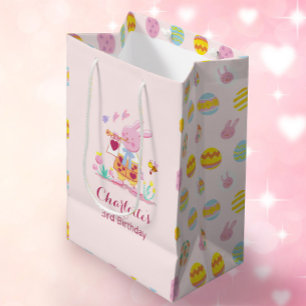 Sacola Para Presentes Média Aniversário de criança de Padrão de Ovo de Coelhin