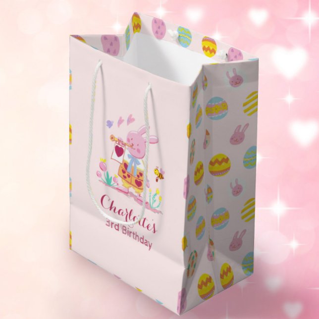 Sacola Para Presentes Média Aniversário de criança de Padrão de Ovo de Coelhin (Criador carregado)