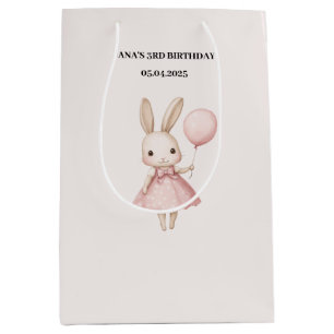 Sacola Para Presentes Média Aniversário de criança de Páscoa de pastel rosa