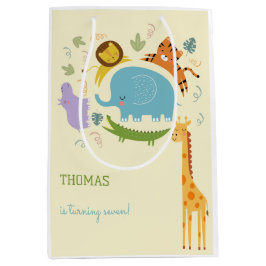 Sacola Para Presentes Média Aniversário de criança de safari selvagem