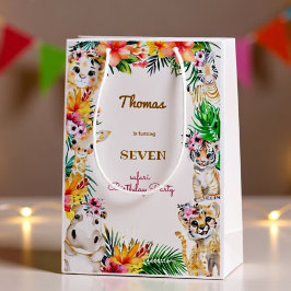 Sacola Para Presentes Média Aniversário de criança de safari selvagem dourado