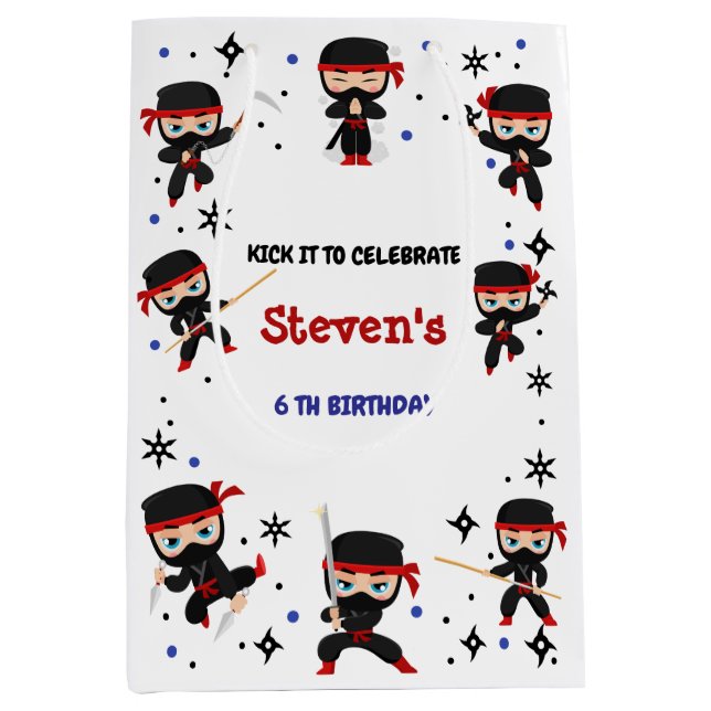 Sacola Para Presentes Média Aniversário de criança estilo Ninja (Frente)