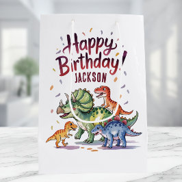 Sacola Para Presentes Média Aniversário de Dinossauro Personalizado Fofinho