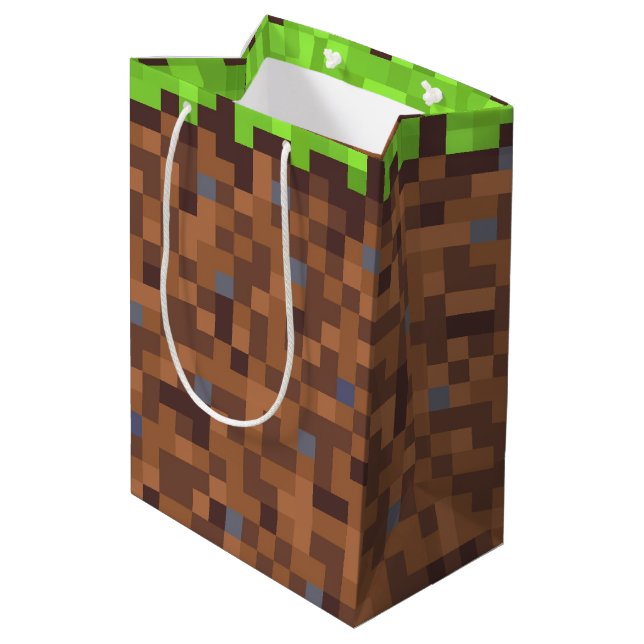 Sacola Para Presentes Média Aniversário de jogador de grama pixel (Verso inclinado)