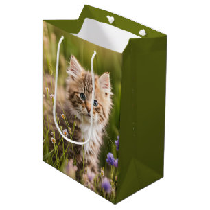Sacola Para Presentes Média Aniversário De Kitten Em Flores Selvagens