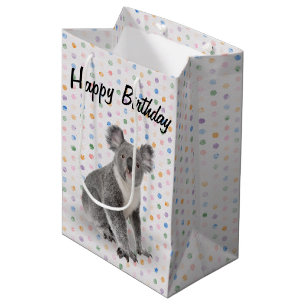 Sacola Para Presentes Média Aniversário de Koala Bear em Bolinhas