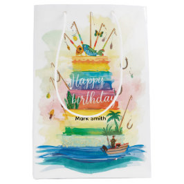 Sacola Para Presentes Média Aniversário de pesca, temido viciado em diversão