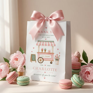 Sacola Para Presentes Média Aniversário de Sorvete Rosa Personalizado 
