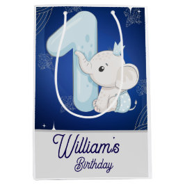 Sacola Para Presentes Média Aniversário de Um Ano do Bebe Elefante Fofo