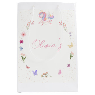 Sacola Para Presentes Média Aniversário de Unicórnio com Aquarela Mágica