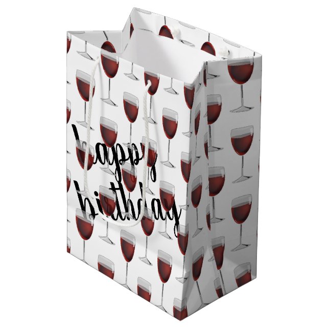 Sacola Para Presentes Média Aniversário De Vinho Vermelho Em Branco (Frente inclinada)