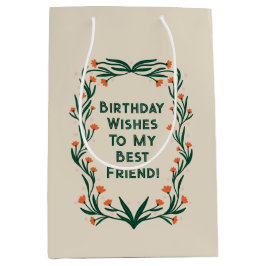 Sacola Para Presentes Média Aniversário Deseja Frame Floral Elegante