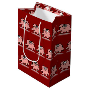 Sacola Para Presentes Média Aniversário do Ano de Porco do Cartoon Engraçado