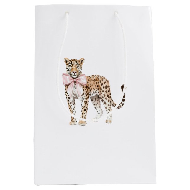 Sacola Para Presentes Média Aniversário do Arco Rosa Leopard (Frente)