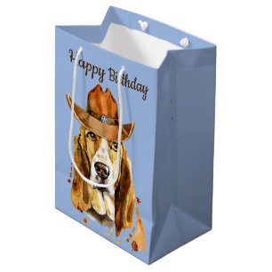 Sacola Para Presentes Média Aniversário do Bloodhound com o Chapéu do Cowboy
