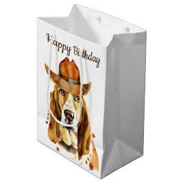 Sacola Para Presentes Média Aniversário do Bloodhound com o Chapéu do Cowboy