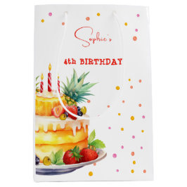 Sacola Para Presentes Média aniversário do bolo de aniversário da Fruta