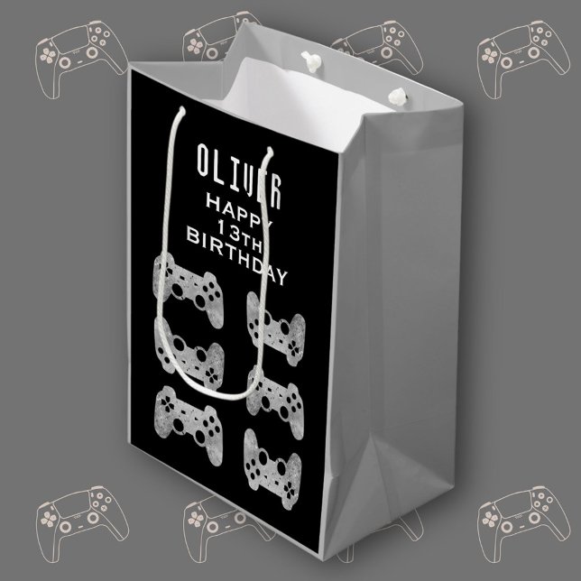 Sacola Para Presentes Média Aniversário do Controlador de Jogos de Vídeo Gamer (Criador carregado)