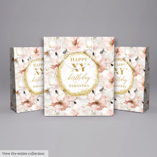Sacola Para Presentes Média Aniversário do Dourado 80 Rosa-Rosa-Rosa Clássico