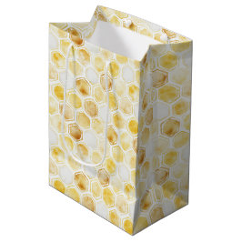Sacola Para Presentes Média Aniversário do Dourado Yellow Honeycomb