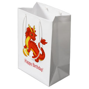 Sacola Para Presentes Média Aniversário do Dragão Chinês Vermelho