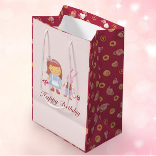 Sacola Para Presentes Média Aniversário do Festa Rosa Rosa do Coelho da Alice