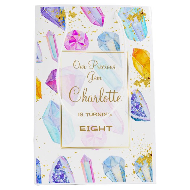 Sacola Para Presentes Média Aniversário do Gem Party Crystals Moz (Frente)