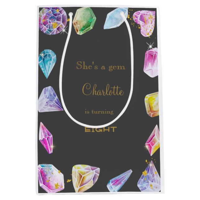 Sacola Para Presentes Média Aniversário do Gem Party Crystals Moz (Frente)