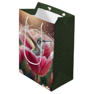 Sacola Para Presentes Média Aniversário do Hummingbird numa Tulip