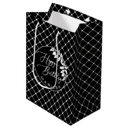Sacola Para Presentes Média Aniversário do padrão preto e branco personalizado