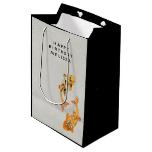 Sacola Para Presentes Média Aniversário do Peixe Koi, na moda Dourado