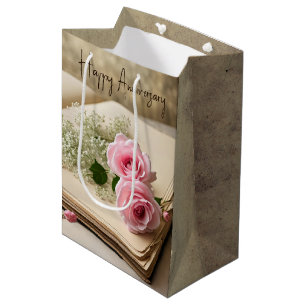 Sacola Para Presentes Média Aniversário do Scrapbook Vintage e Rosas