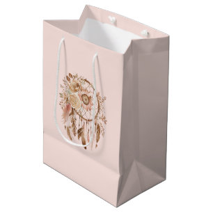 Sacola Para Presentes Média Aniversário do Sonho Floral Cor-de-Rosa-Blush