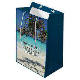 Sacola Para Presentes Média Aniversário do Sunny Tropical Beach Ocean Paradise