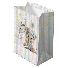 Sacola Para Presentes Média Aniversário do Ursinho Pastel