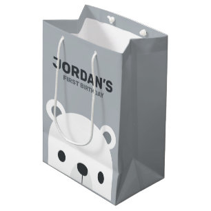 Sacola Para Presentes Média Aniversário do Urso Polar Bonito