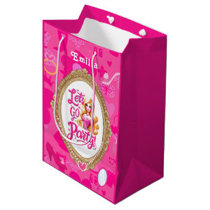 Sacola Para Presentes Média Aniversário do Vamos de Bonecas Retro Rosa Girly