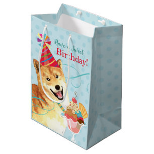 Sacola Para Presentes Média Aniversário doce Shiba Inu