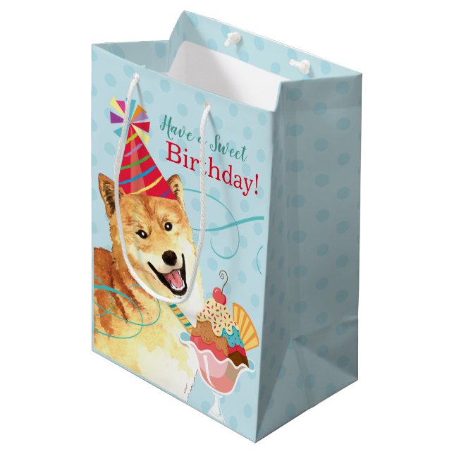 Sacola Para Presentes Média Aniversário doce Shiba Inu (Frente inclinada)