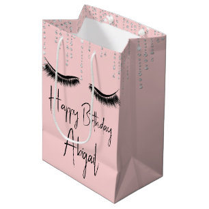 Sacola Para Presentes Média Aniversário Eyelashes com Bling a Rosa