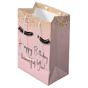 Sacola Para Presentes Média Aniversário Eyelashes com Dourada Glitter