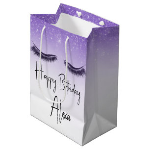Sacola Para Presentes Média Aniversário Eyelashes com Glitter