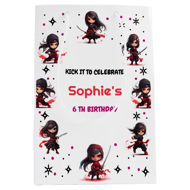 Sacola Para Presentes Média Aniversário feminino estilo Ninja (Frente)