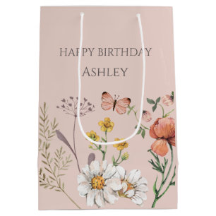 Sacola Para Presentes Média Aniversário Flor de Pêssego Corado de Flor Silvest