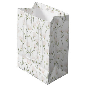 Sacola Para Presentes Média Aniversário Floral Rosa Bege Branco