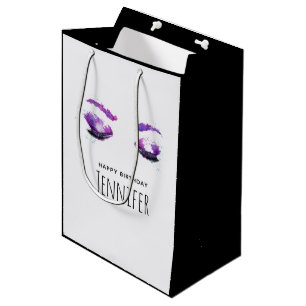 Sacola Para Presentes Média Aniversário Glamoroso Púrpura de Olhos e Brows