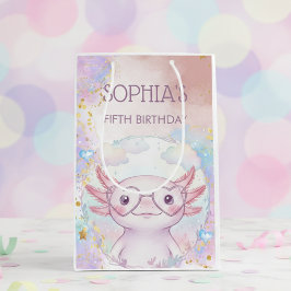 Sacola Para Presentes Média Aniversário infantil caprichoso de axolote